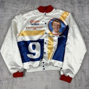 Vtg Bill Elliott Jacket Men's Large White Satin Coors Racing 1989 Winston Cup‎